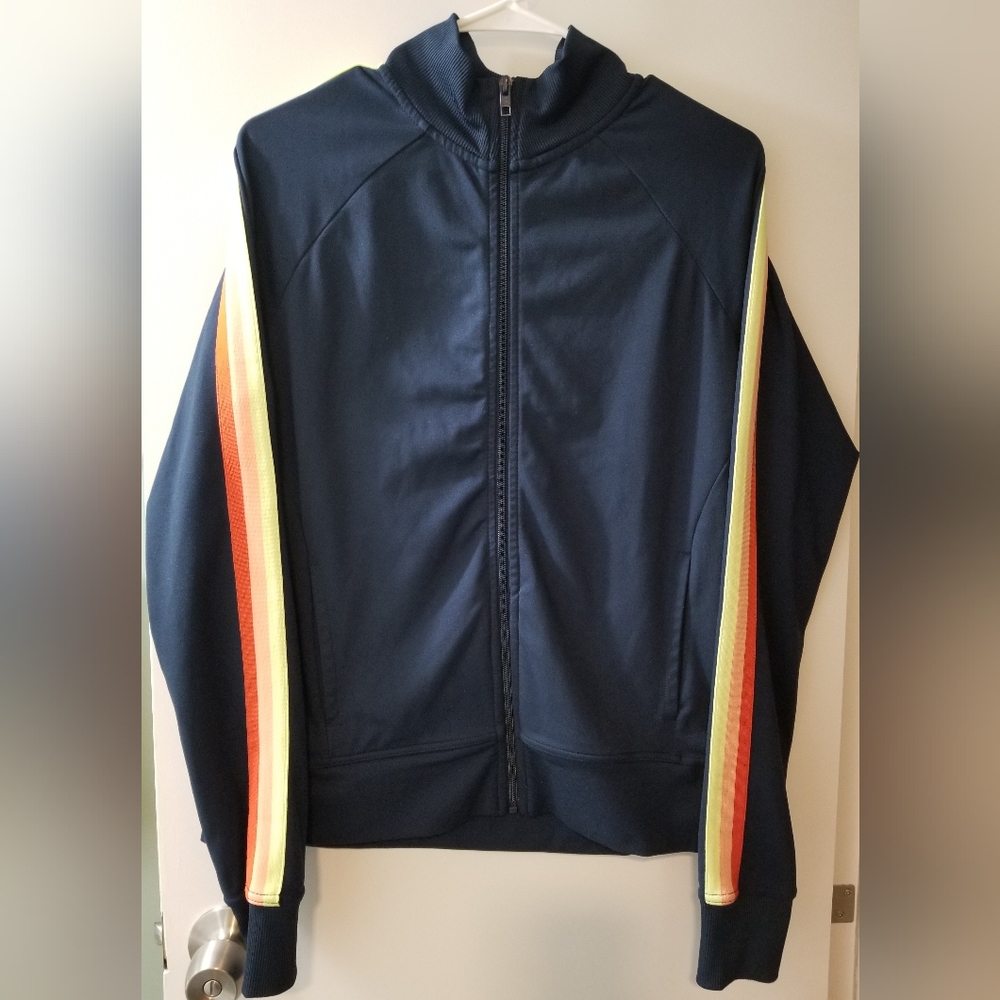 Athletic Works Zip Up Track Jacket With Bright Stripes on Sleeves Med